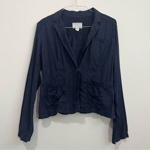 Caslon 100% Linen Jacket Womens Navy Blue Basic Long Sleeve M Lightweight Pocket